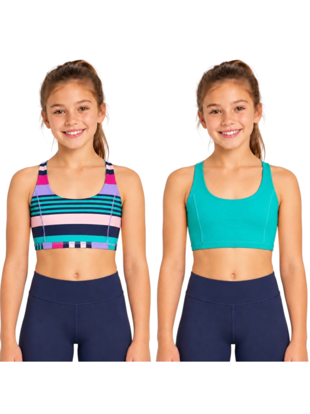 Ivivva by Lululemon Girls Reversible Sports Bra Striped Turquoise Approx. 8–10